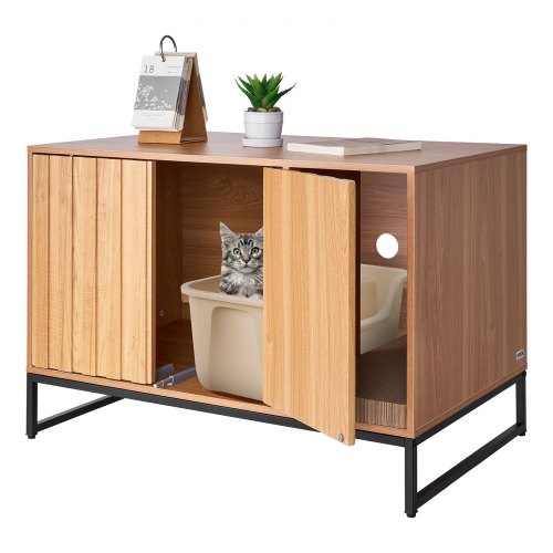 VEVOR Cat Litter Box Enclosure Furniture, 80 cm Hidden Litter Box Cabinet with Scratch Pad & Storage, Waterproof Cat Washroom End Table Cat House, Fit Most of Litterbox, for Bedroom Living Room