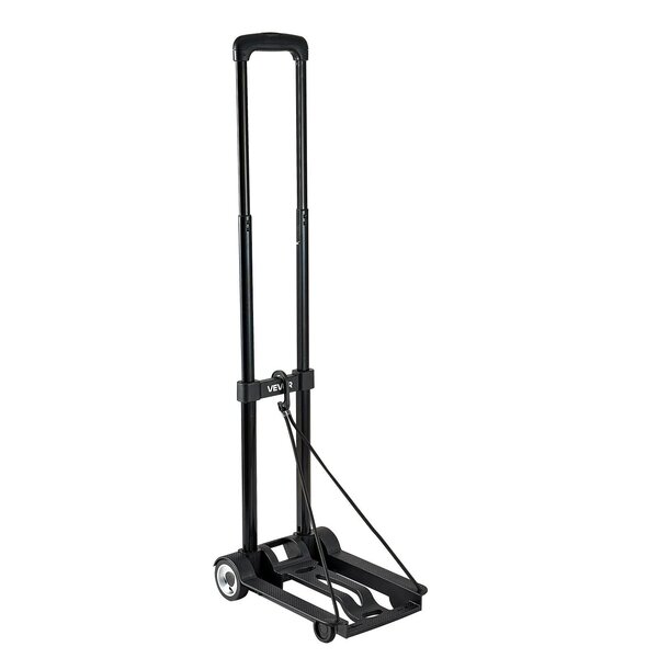 VEVOR Folding Hand Truck, 49.9 kg Load Capacity, Collapsible Luggage Cart with 2 Wheels & 1 Elastic Rope, Utility Dolly Platform Cart for Airport Travel Furniture Luggage Office Moving, Black