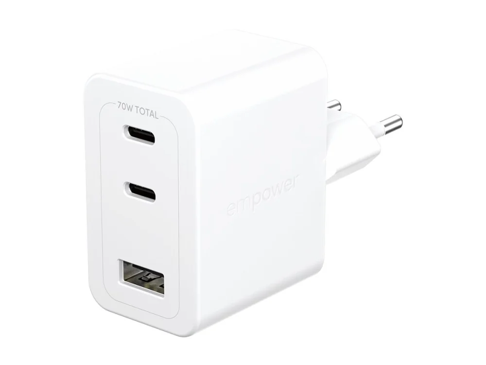 empower by PanzerGlass Turbo 70W Multiple Charger incl. 2 x USB-C + USB-A | EU Plug | Silver White