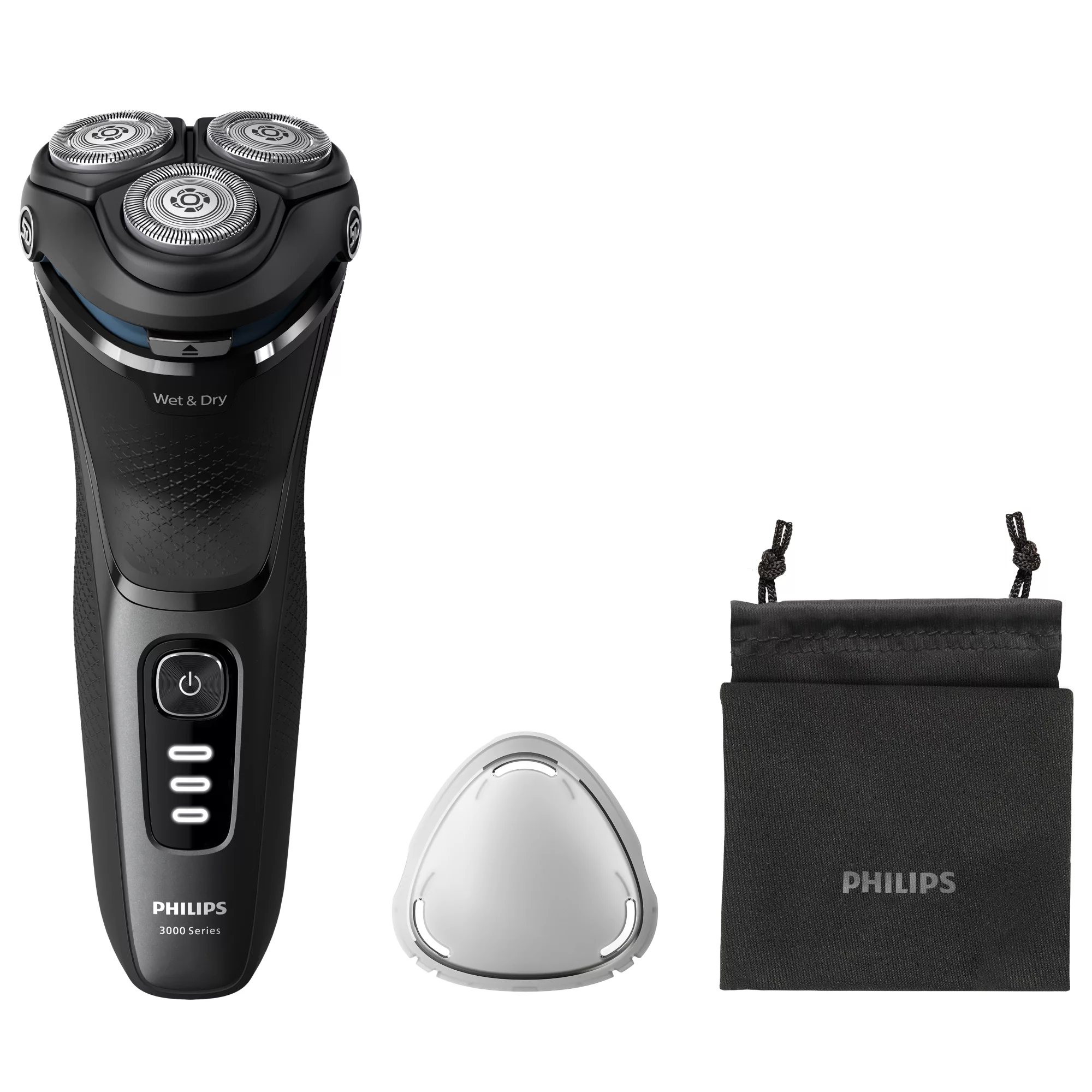 Philips 3000 series Shaver S3244/12 Sähköparranajokone märkä- ja kuiva-ajoon, Parranajokone kääntyvällä päällä, Musta, PowerCut blade system, Replace every 2 yrs with SH30, 2 vuosi/vuosia, Akku