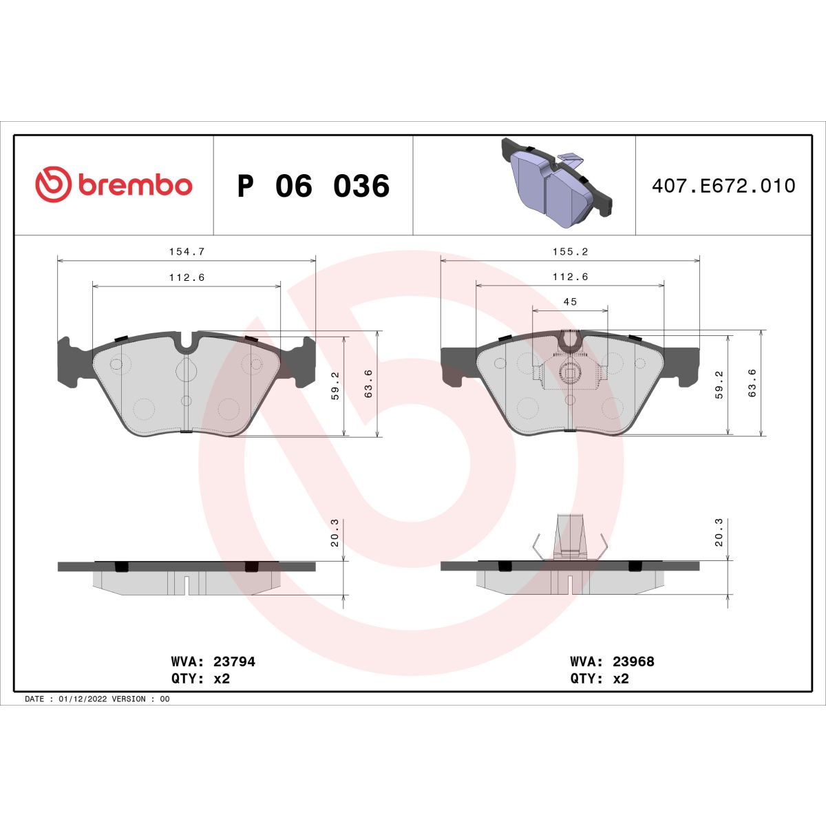Jarrupalat, levyjarru BREMBO P 06 036X