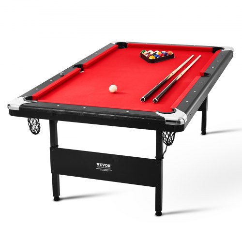 VEVOR Billiards Table, 213 cm Pool Table, Portable Foldable Space-Saving Table, Billiard Table Set Includes Balls, Cues, Chalks and Brush, Black with Red Cloth, Perfect for Family Game Room Kids Adults