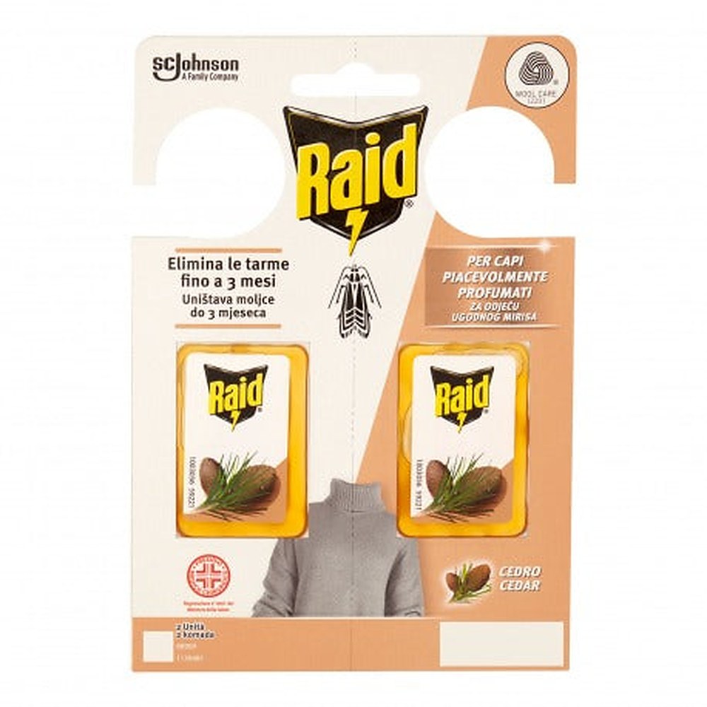 Raid Anti-mottogeeli vaatteille, miellyttävän tuoksuisille vaatteille, Fragranza setripuulle, 2 x 3g 6 gr