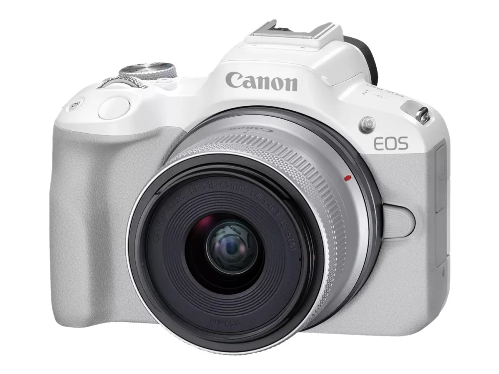 Canon EOS R50, White + RF-S 18-45mm F4.5-6.3 IS STM Kit, 24,2 MP, 6000 x 4000 pikseliä, CMOS, 4K Ultra HD, Kosketusnäyttö, Valkoinen