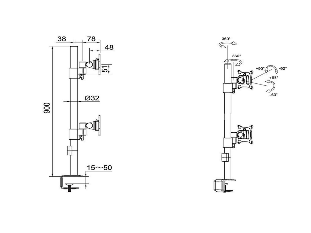 Multibrackets m VESA Deskmount Officeline Dual Vertical Musta