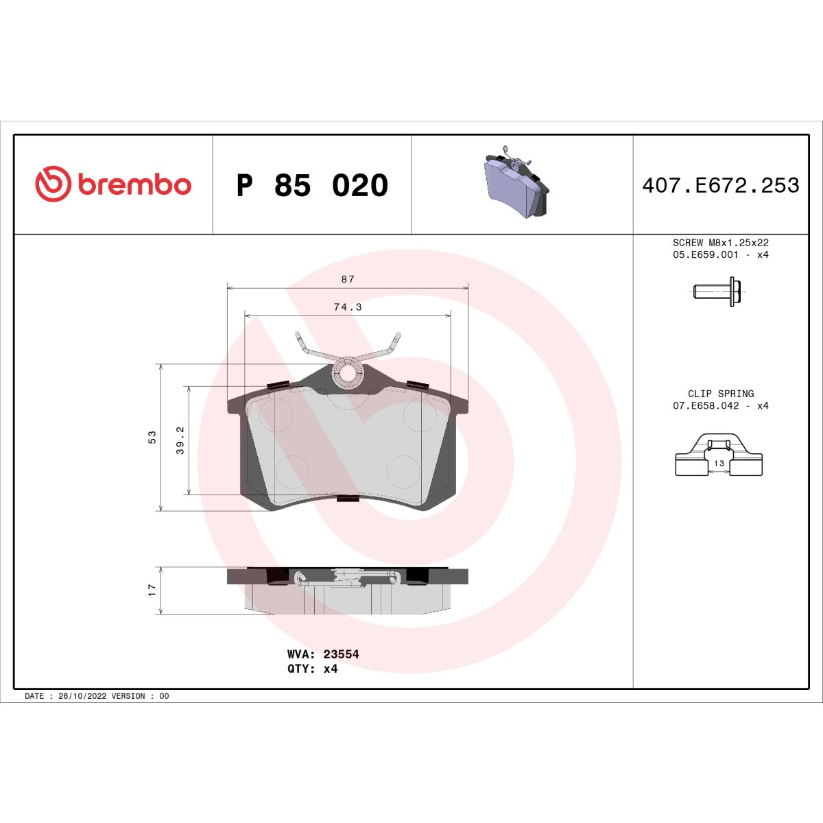 Jarrupalat, levyjarru BREMBO P 85 020X