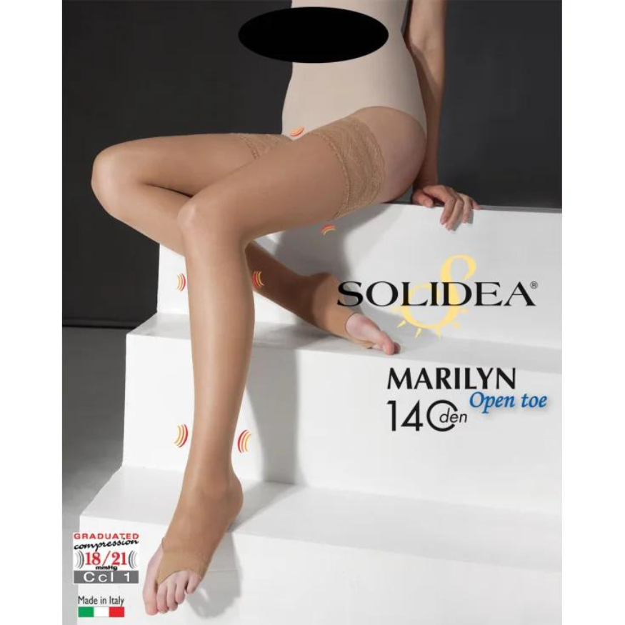 Solidea Marilyn 140Den Open Toe Sheer Hold Up -sukat 18 21mmHg 4L Camel