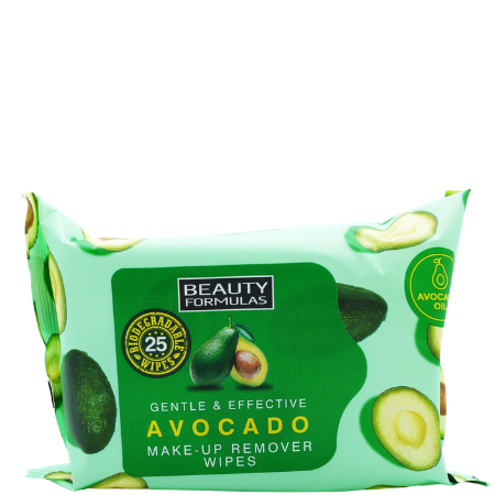 Beauty Formulas Avocado Oil puhdistuspyyhkeet - 25 kappaletta