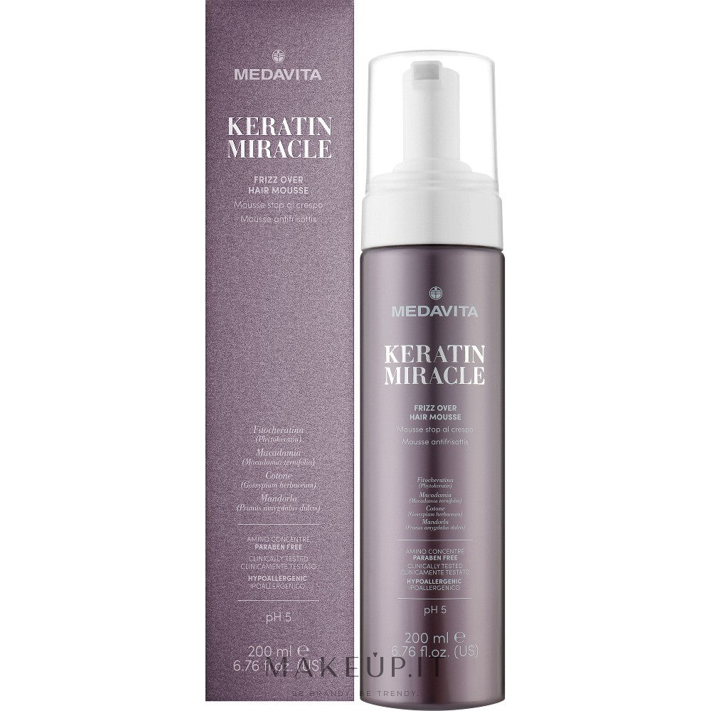 Medavita Keratin Miracle Frizz Over Mousse Modeling Foam for Hair 200 ml