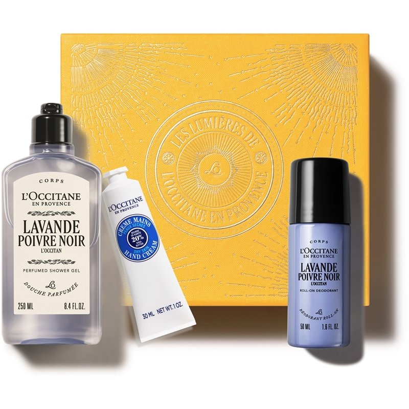 L'Occitane Laventeli-setti suihkugeeli 250 ml + roll-on-deodorantti 50 ml + sheavoikäsivoide 30 ml