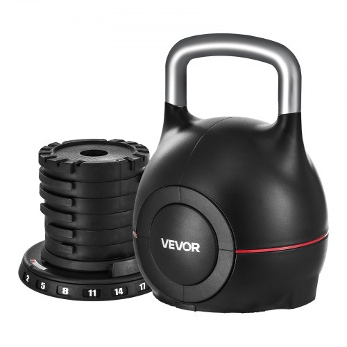 VEVOR Kettlebell, Adjustable Kettlebell with 7 Weight Levels (2, 5, 8, 11, 14, 17, 20 kg), Die-Cast Aluminum and Durable ABS Material, for Grip Strength Training, Full-body Workout & Cross-Training