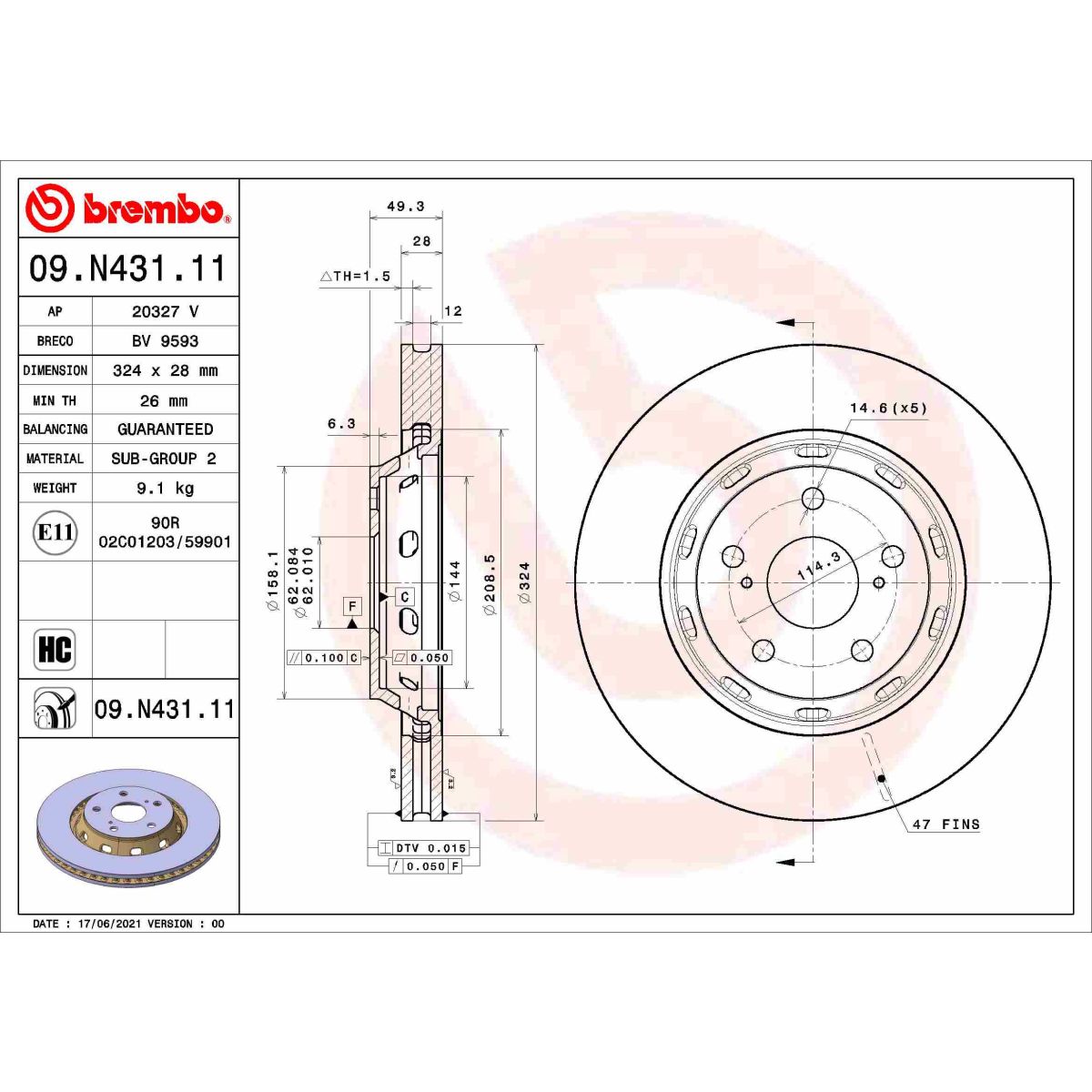 Jarrulevy BREMBO 09.N431.11
