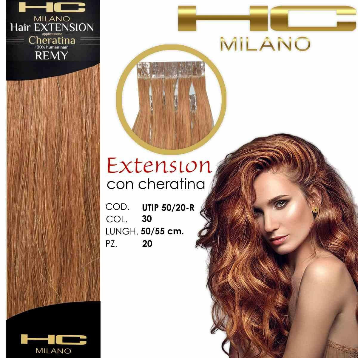 Hc Milano Remy-keratiinihiuspidennykset 50/55 cm 20 kappaletta, sävy 30 Kultablondi 7,3