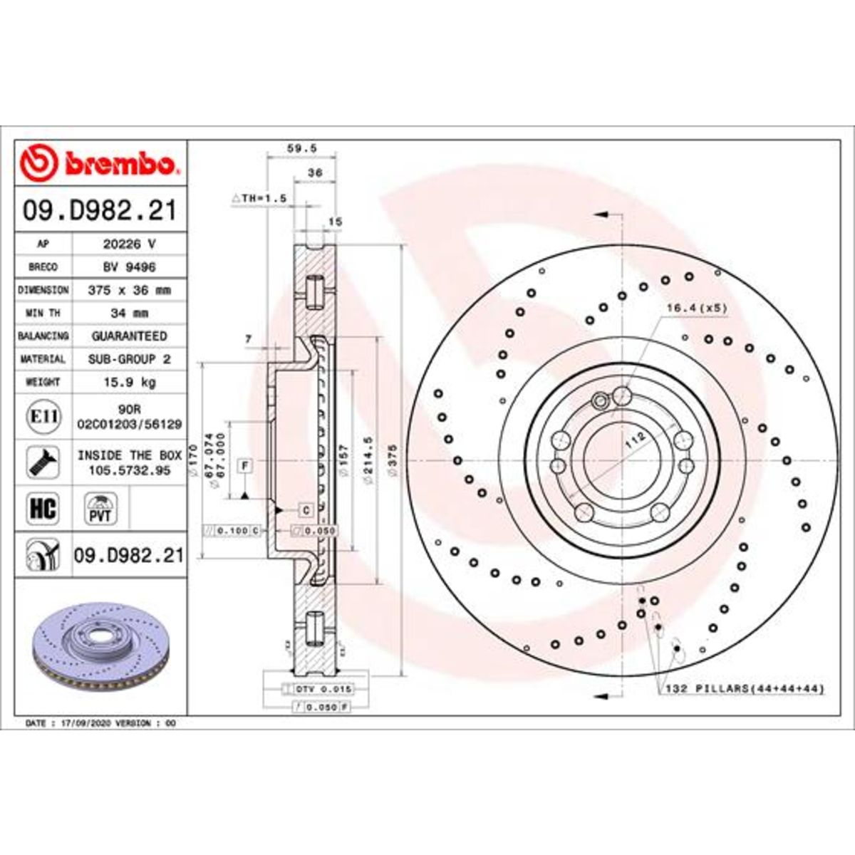 Jarrulevy BREMBO 09.D982.21