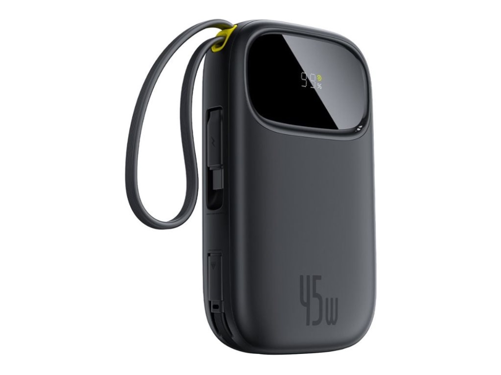 Baseus EnerFill FC31 10000mAh 22.5W Powerbank with Digital Display and 2 Built-in Cables (USB-C + Lightning) - Black - 10000 mAh