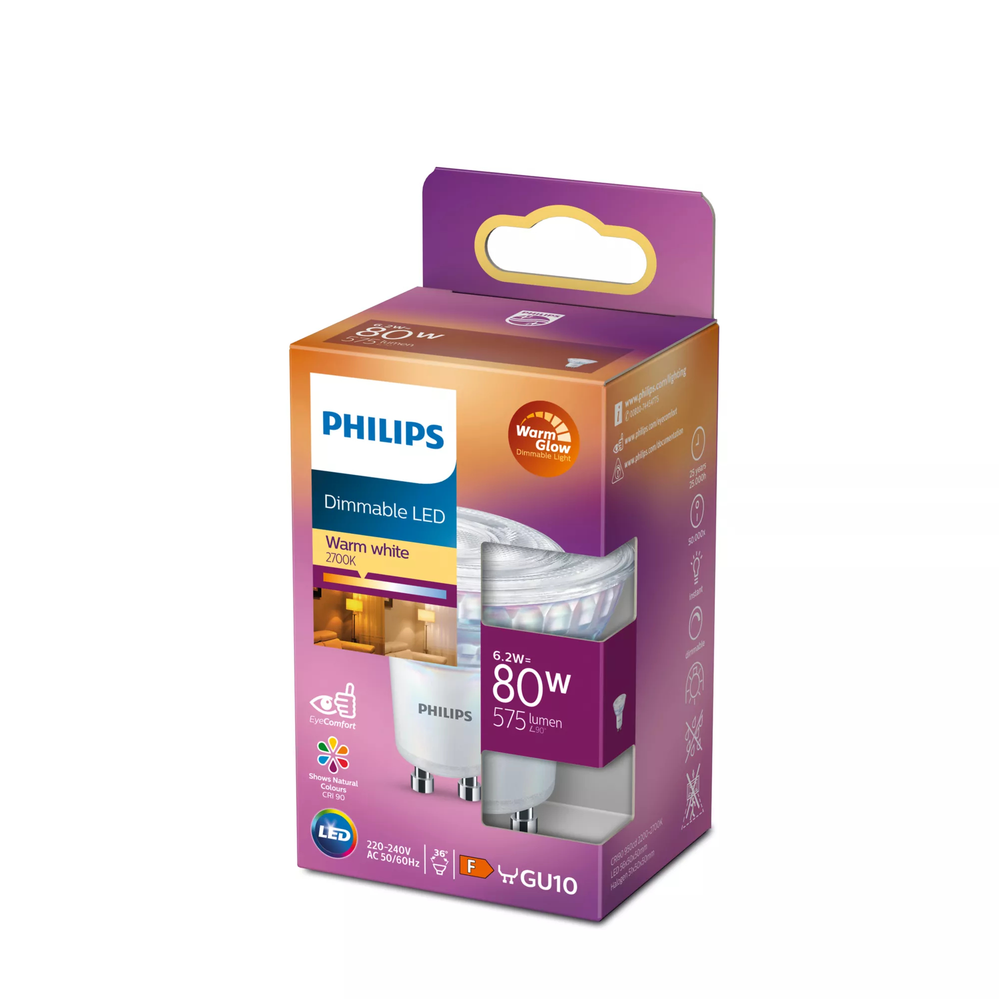 Philips LED-lamppu Spot 6.2W/922-927 (80W) 36° WarmGlow Dimmable GU10