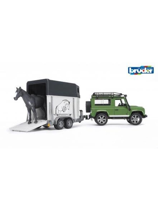Lelu Maastoauto Land Rover Defender ja hevostraileri (1:16), Bruder