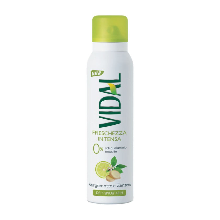 Vidal Vidal Deodoranttisuihke Bergamotti ja Inkivääri Intensiivinen Raikkaus 48H 150 ml