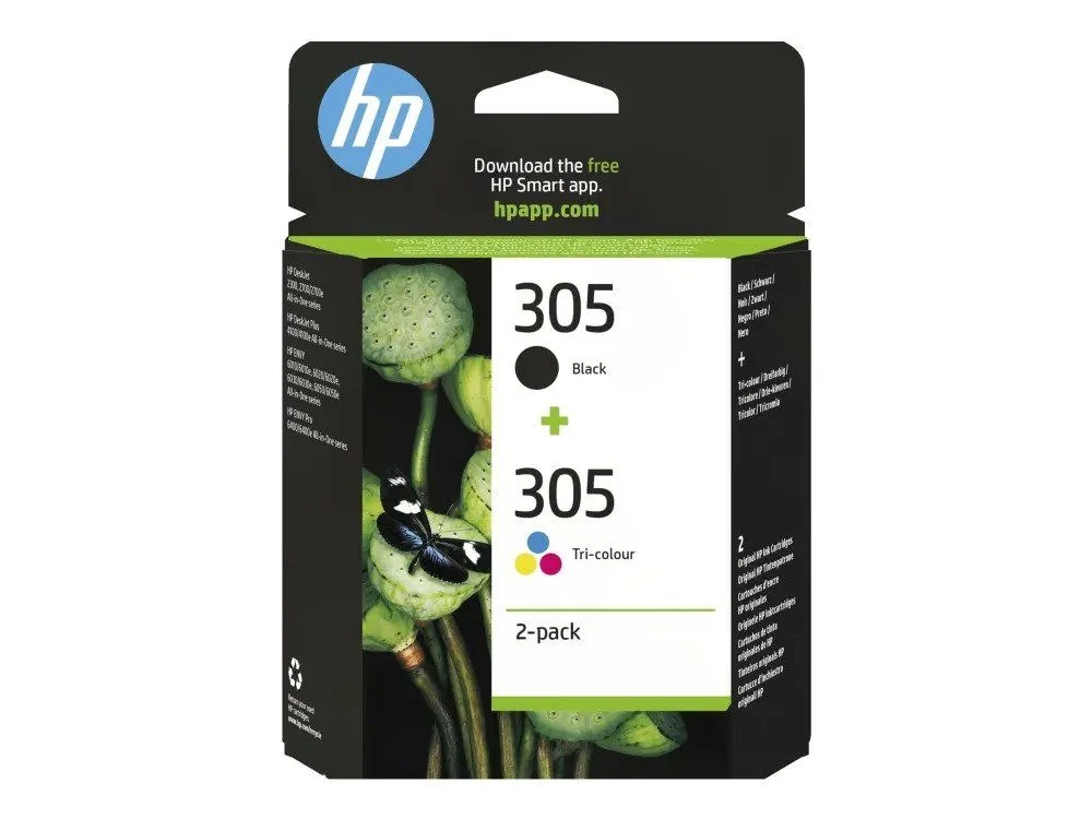 HP 305 -mustekasettipakkaus, musta, väri, 2 kpl