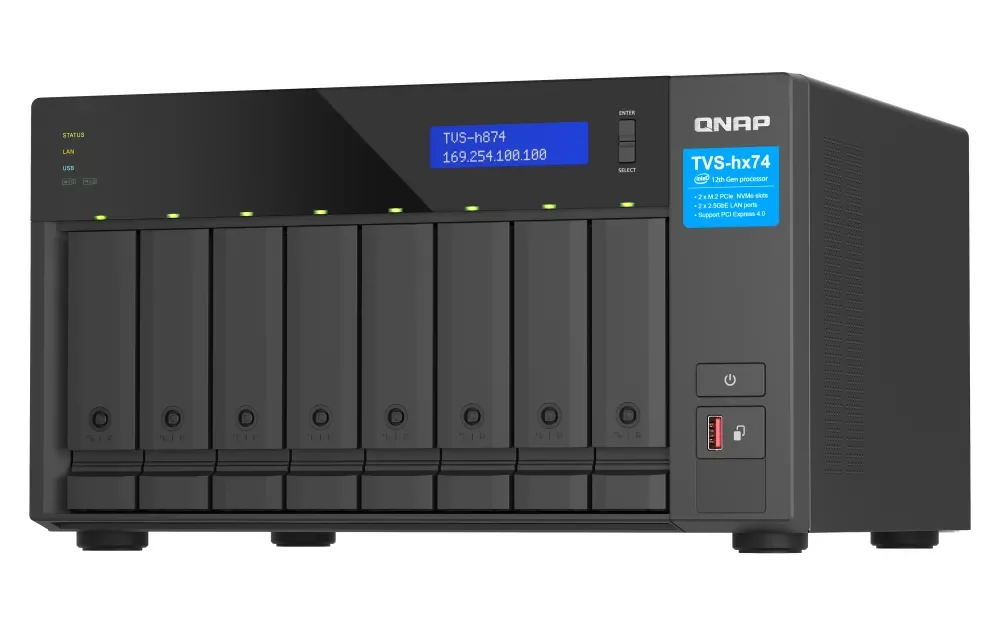 QNAP TVS-H874X-I9-64G - 8-paikkainen tornimallinen verkkotallennuspalvelin, musta
