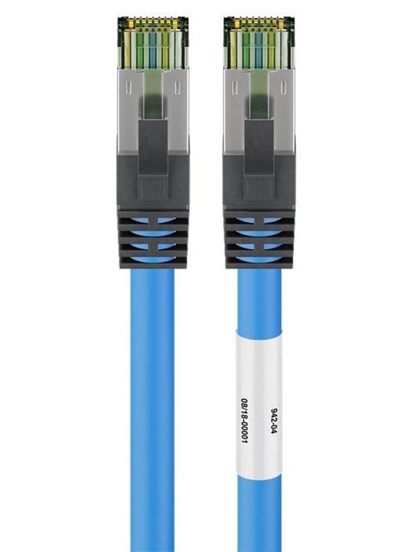 Goobay CAT 8.1 Patchkabel, S/FTP (PiMF), blå 99,9 % syrefri kopparledare (OFC), AWG 24, halogenfri kabelhölje (LSZH)