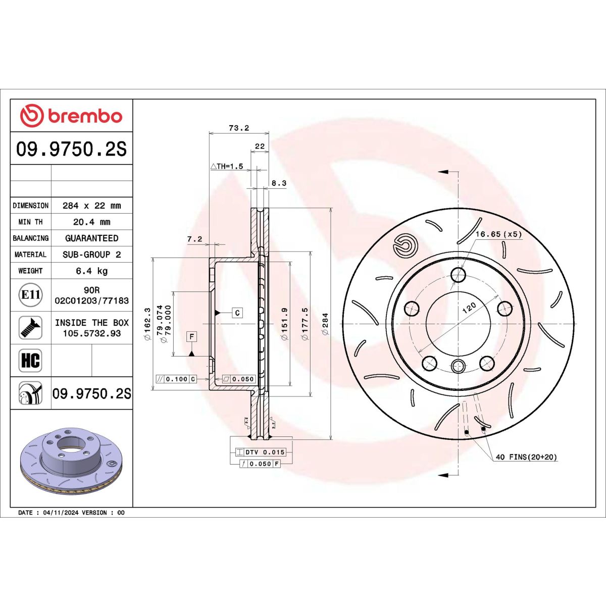Jarrulevy BREMBO 09.9750.2S