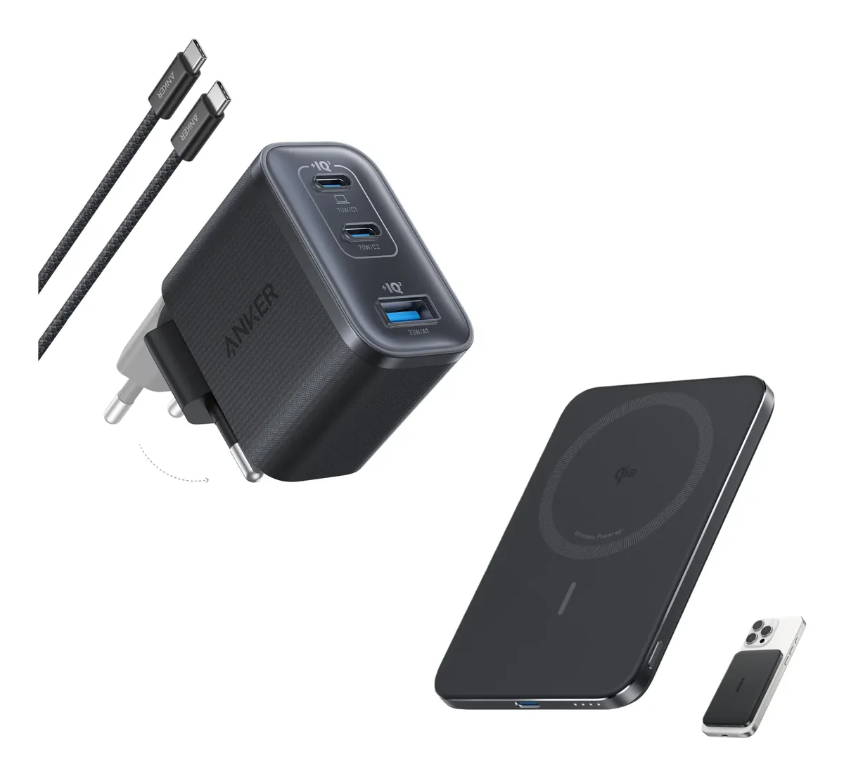Anker Nano Charger (70W 3 Ports - Incl. Cable) - Black