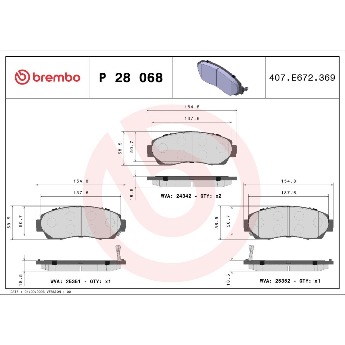 Jarrupalat, levyjarru BREMBO P 28 068