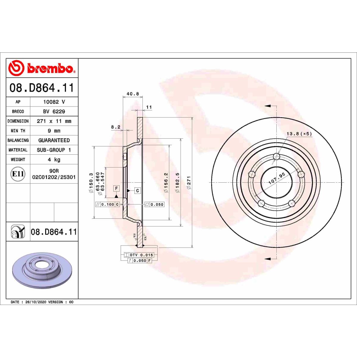 Jarrulevy BREMBO 08.D864.11