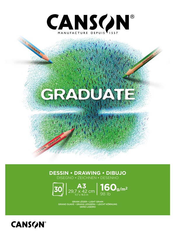 Piirustuspaperi A3-lohko 30 arkkia 160g, Canson Graduate