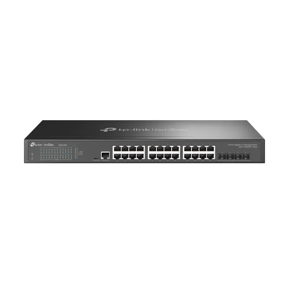 TP-Link TL-SG3428X JetStream 24-portin Gigabit L2+ hallittu kytkin, jossa on 4 kpl 10GE SFP+ -paikkaa.