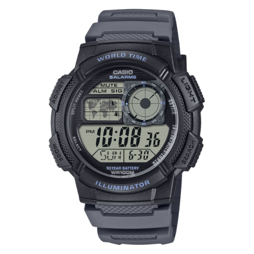 Casio AE-1000W-8AVEF World Time Miesten Digitaalinen Urheilukello - Harmaa Hartsiranneke