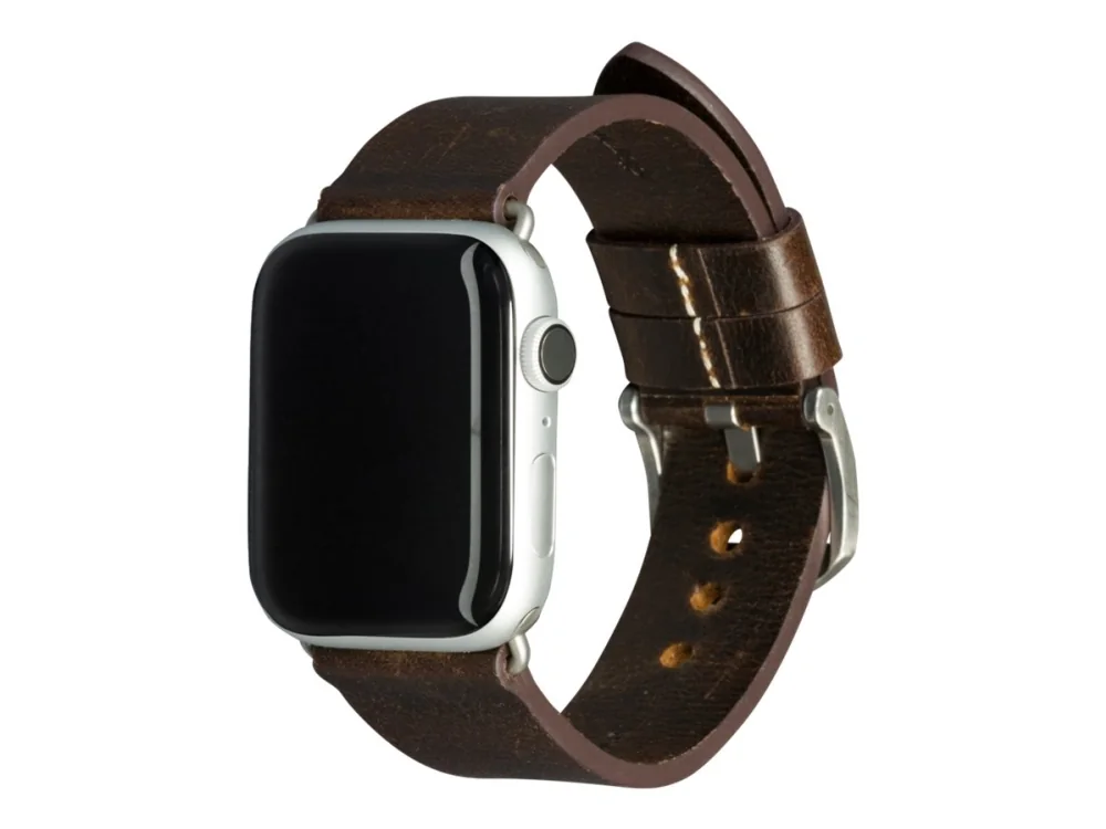dbramante1928 Bornholm - Älykellon ranneke - 176 - 224.5 mm - tummanruskea, hopea - Apple Watch Hermès Series 9, SE 3, Series 10, Series 11, Series 9, Ultra 2, Ultra 3 - Apple Watchille