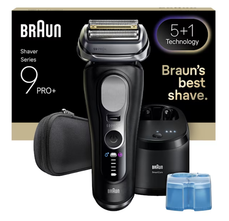 Braun Series 9 Pro+ 9660CC, Kalvoparranajokone, Musta, Hopea, Ruostumaton teräs, Painikkeet, LED, Verkkovirta/akku