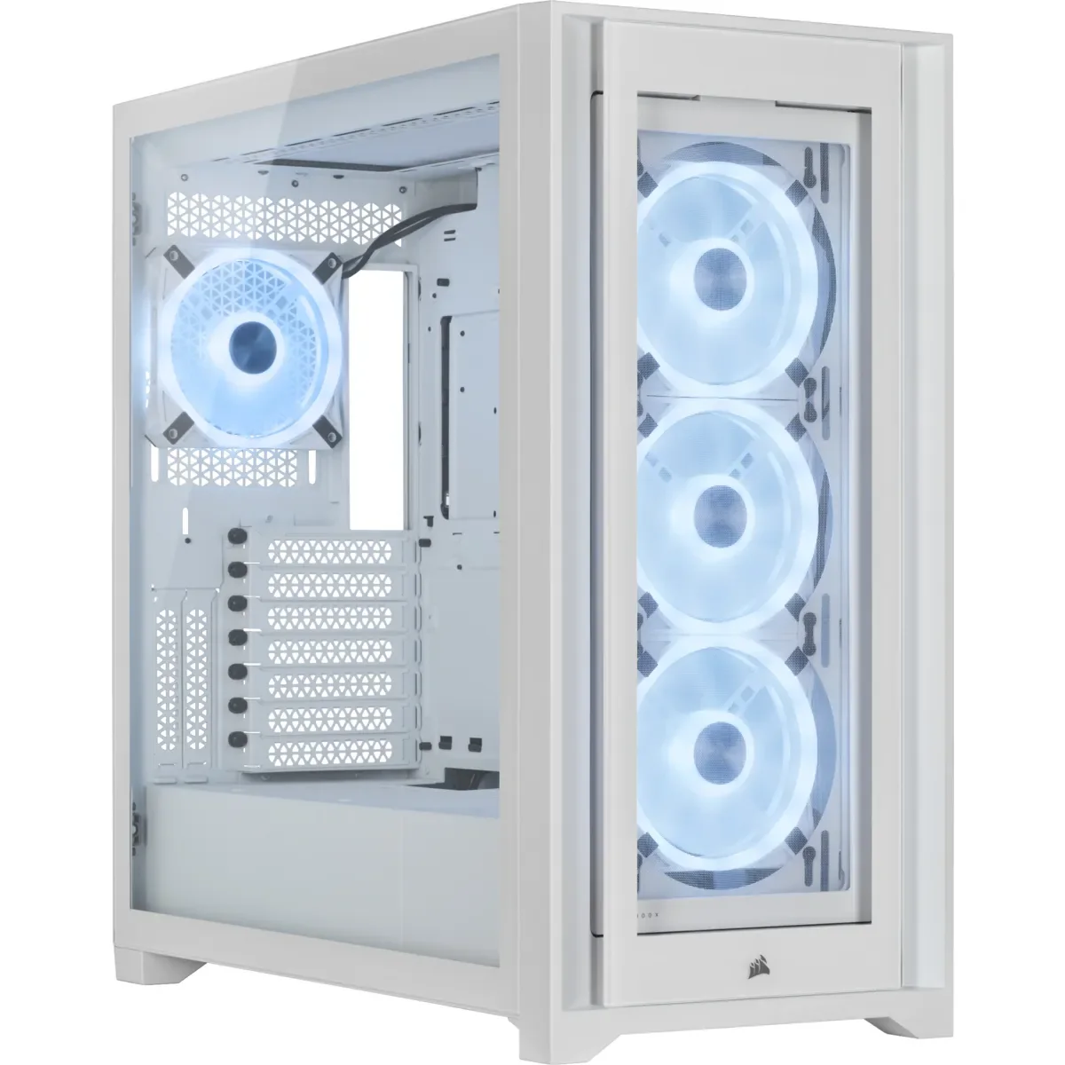 Corsair iCUE 5000X RGB QL Edition -miditornikotelo ikkunalla ja RGB-valaistuksella, valkoinen