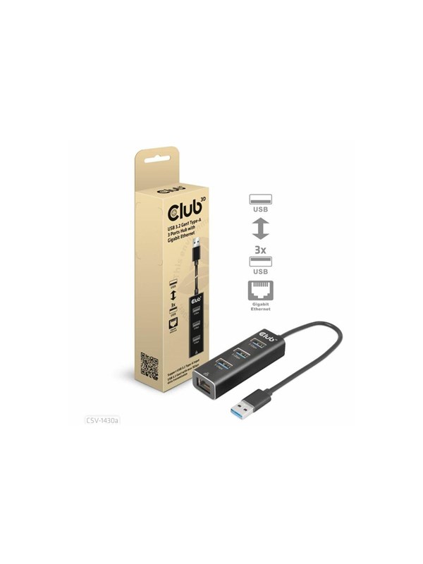 Club 3D USB 3.2 Gen1 A 3-P Hub Gigabit Ethernet