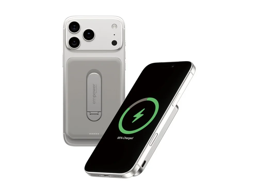 PanzerGlass empower™ by ® empower™ Bank w. Spin Stand | 5000mAh | Titanium, 5000 mAh, Langaton lataaminen, Titaani