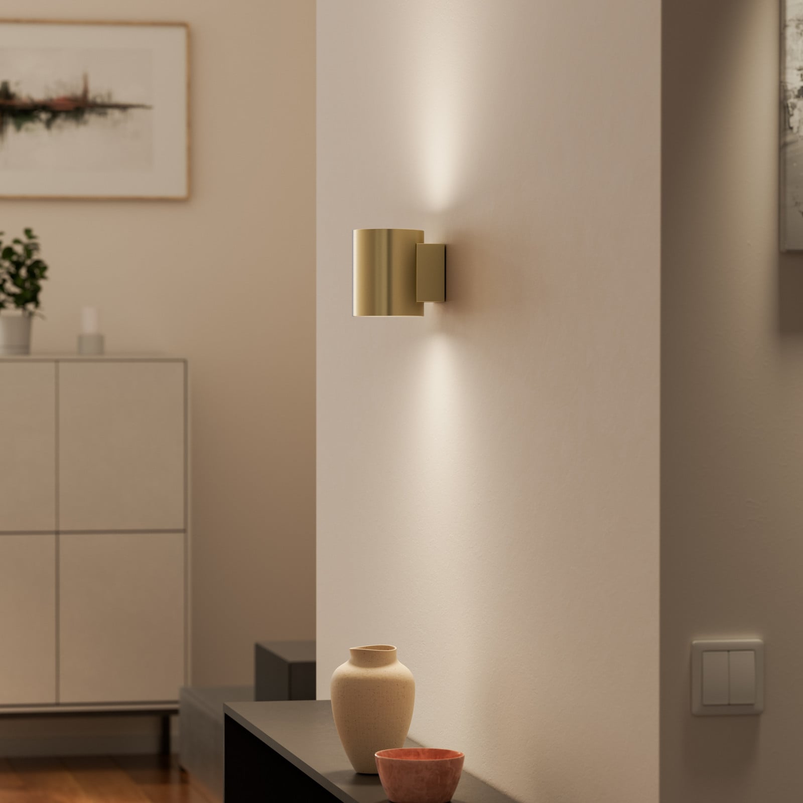 Evoke-seinälamppu, IP44, 12 cm, messinki - Herstal - Olohuone - Metalli
