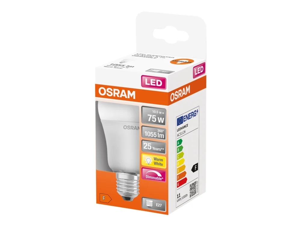 OSRAM LED SUPERSTAR - LED-lamppu - muoto: A60 - himmeä pinta - E27 - 10,5 W (vastaa 75 W) - luokka F - lämpimän valkoinen valo - 2700 K