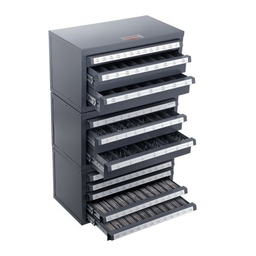 VEVOR Drill Bit Dispenser Cabinet, 3 Pieces Three-Drawer for Letter Sizes A to Z, Five-Drawer Drill Bit Organizer for Wire Gauge Sizes #1 to #60, Stackable for Drill Bit Storage
