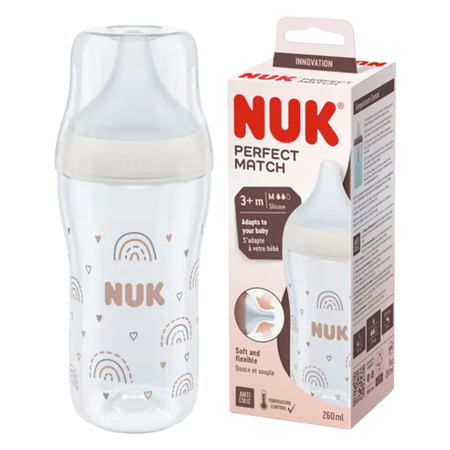 NUK Perfect Match Rainbow Lämpötilakontrolli Keskikokoinen Tuttipullo – 260 ml