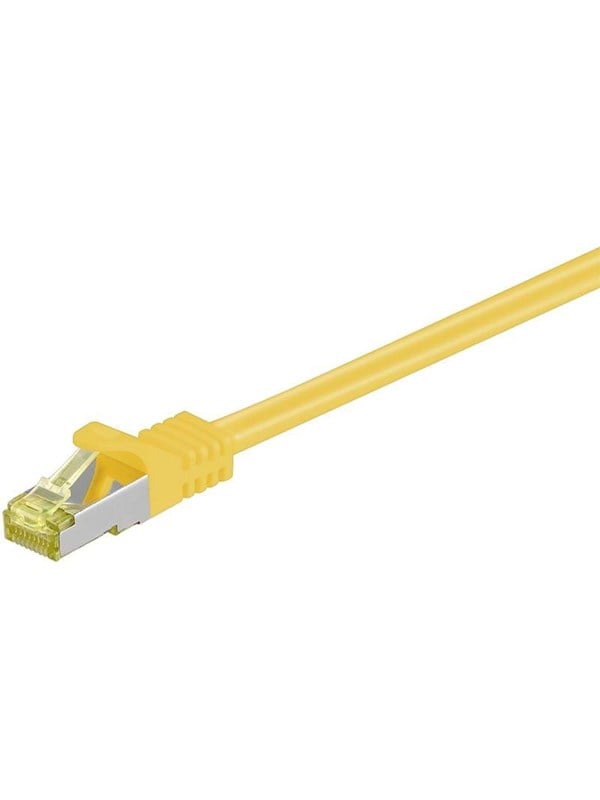 Goobay RJ45 patchkabel S/FTP (PiMF), 500 MHz, med CAT 7 råkabel, gul, 2 m LSZH halogenfri kabelhölje, koppar, RJ45-kontakt (CAT 6A)