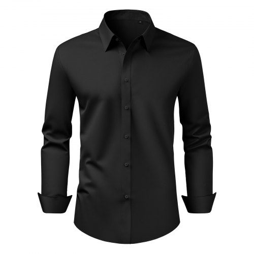 VEVOR Men's Button Up Shirt, Mens Long Sleeve Wrinkle-free Button Down Dress Shirts, Slim Fit Soft Stretch Fabric for Business Casual or Formal, Work, Wedding, Dinner, Black