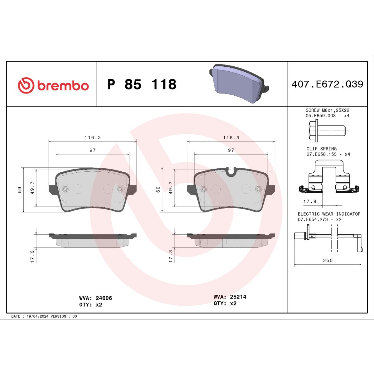 Jarrupalat, levyjarru BREMBO P 85 118