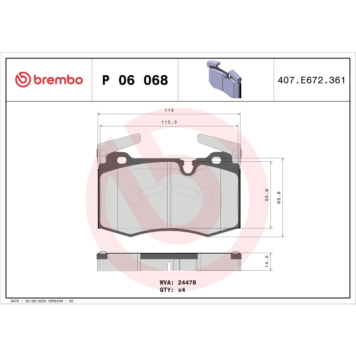 Jarrupalat, levyjarru BREMBO P 06 068