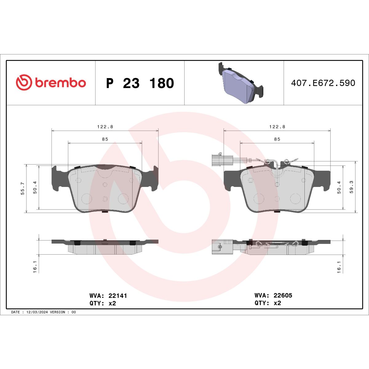 Jarrupalat, levyjarru BREMBO P 23 180