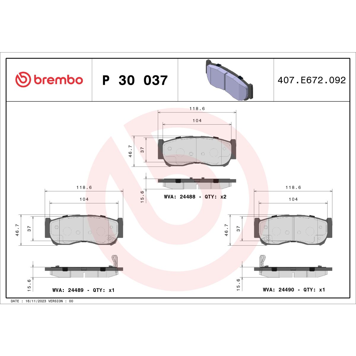 Jarrupalat, levyjarru BREMBO P 30 037