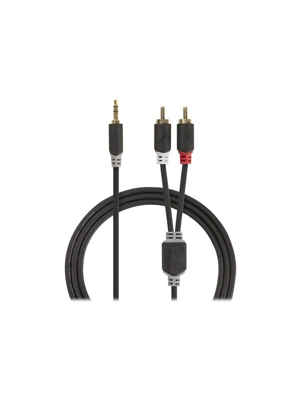 Nedis Stereoäänikaapeli | 3.5 mm uros | 2x RCA uros | Kullattu | 0.50 m | Pyöreä | Antrasiitti | Laatikko