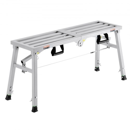VEVOR Work Platform, 3 Gear Adjustable Height, Folding Alloy Steel Step Ladder, Portable Scaffolding Platform, 400 lb Load Capacity, Non-Slip Rubber Feet, Drywall Painting Stool, for Cleaning &Washing