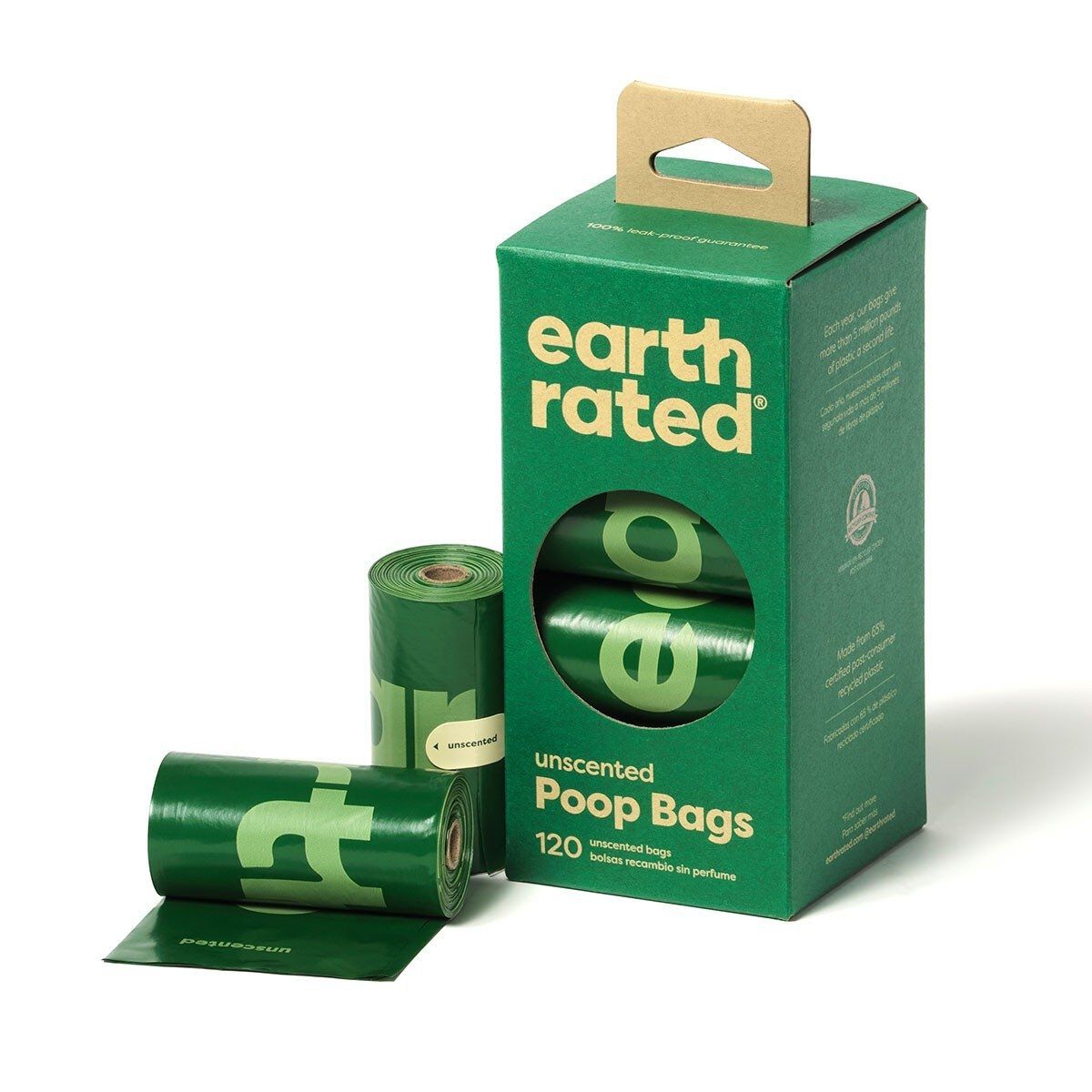 Koirankakkapussit Earth Rated PCR-muovia, hajusteeton
